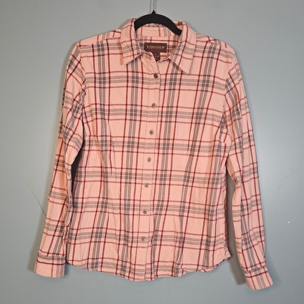 LINCOLN OUTFITTERS Women's Long Sleeve Pink Plaid Button Up Shirt Size L